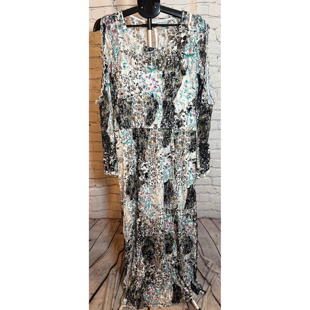 Belle Sky Womens XL Cold Shoulder Floral Lace Patchwork Maxi Dress Multicolor